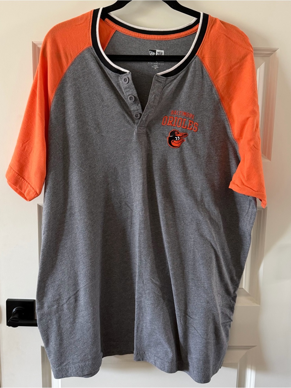 New Era Baltimore Orioles Grey and Orange Henley Shirt